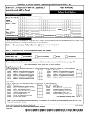 Elevator Constructors Union Local No.1 Rollover Contribution Form