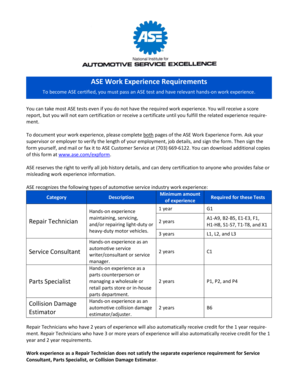ASE Work Experience Form