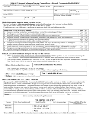 2014-2015 Seasonal Influenza Vaccine Consent Form