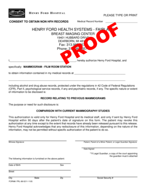 Henry Ford Hospital Consent to Obtain Non HFH Records