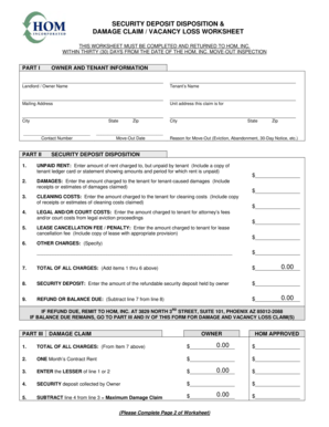 Security Deposit Disposition and Damage Claim Worksheet