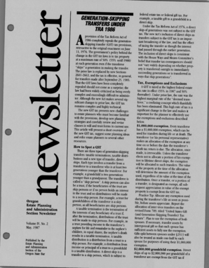 Medical assistant training checklist - GENERATION-SKIPPING TRANSFERS UNDER TRA 1986 A provision of the Tax Reform Act of 1986 completely repeals the generationskipping transfer (GST) tax provisions, retroactive to the original enactment on June 11, 1976