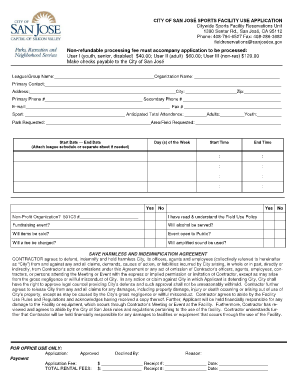 City of San José Sports Facility Use Application