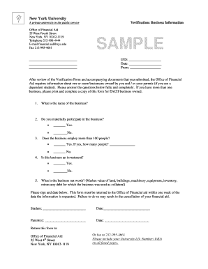 NYU Business Information Verification Form