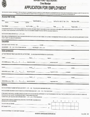 Burger King Crew Member Application Form