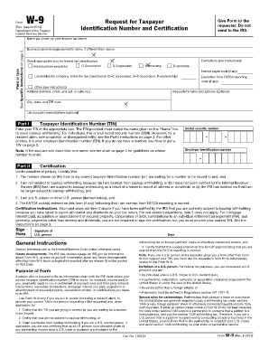 IRS Form W-9 Request for Taxpayer Identification Number and Certification