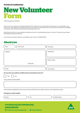 YHA Volunteer Application Form