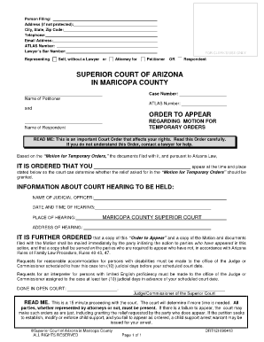 Arizona Order to Appear for Temporary Orders