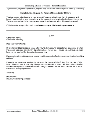 Oregon Tenant Deposit Dispute Letter
