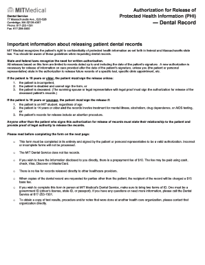 Authorization for Release of Dental Service Protected Health Information