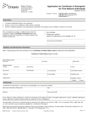 Ontario Gasoline Tax Exemption Certificate Application