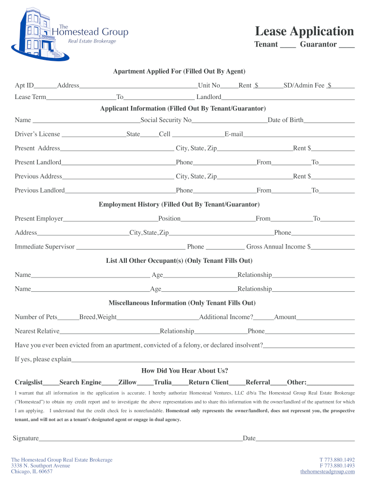 illinois lease application form Preview on Page 1