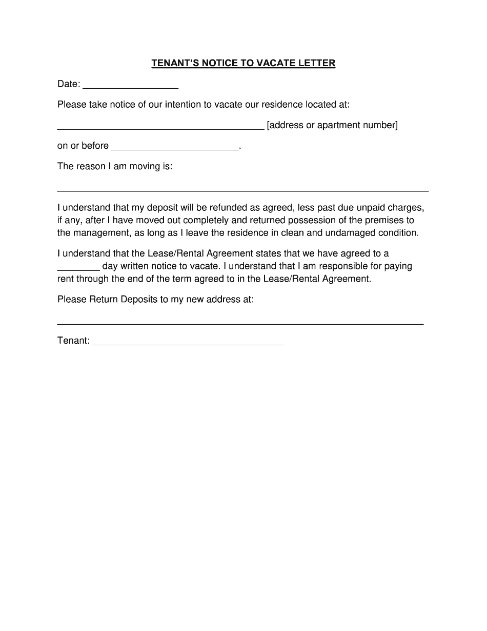 60 Day Notice Letter Form