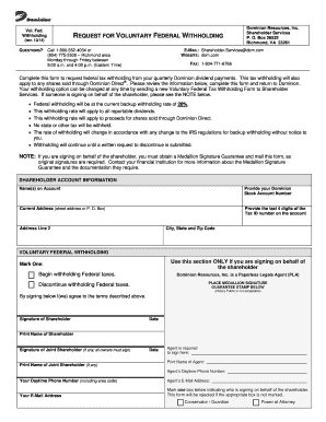 Voluntary Federal Withholding Form