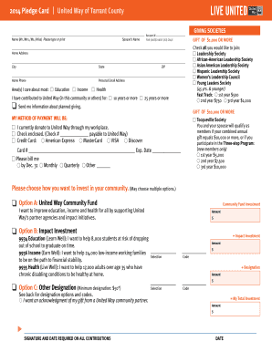 United Way of Tarrant County Pledge Card