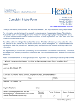 Oregon Health Care Complaint Form