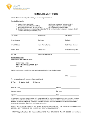 AMT Certification Reinstatement Form