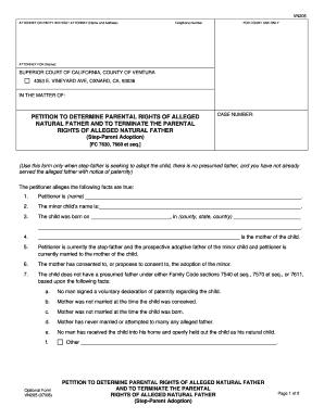 Petition to Determine Parental Rights of Alleged Natural Father