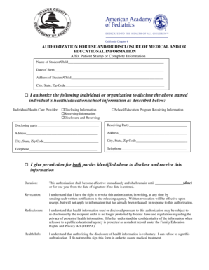 Authorization for Use and Disclosure of Medical and Educational Information