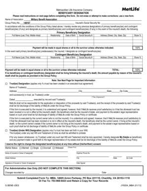 MetLife Beneficiary Designation Form
