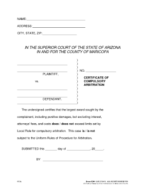 Arizona Compulsory Arbitration Certificate