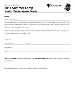 2014 Summer Camp Swim Permission Form
