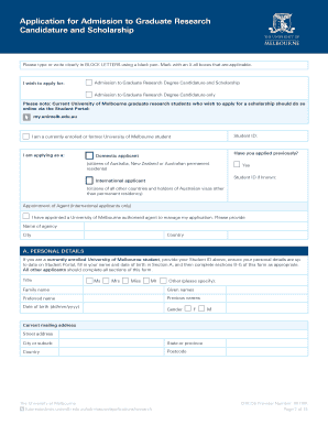 Application for Admission to Graduate Research Candidature and Scholarship