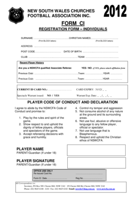 NSW Churches Football Association Registration Form