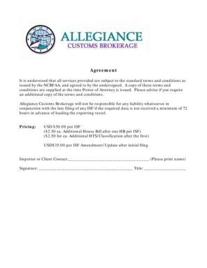 Importer Security Filing Authorization Agreement