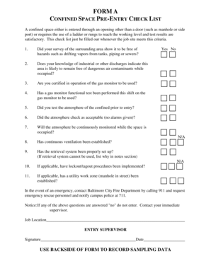 Confined Space Pre-Entry Checklist