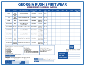 Georgia Rush Spiritwear Order Form