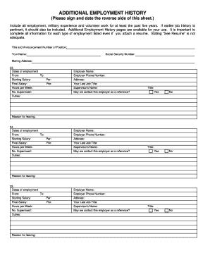 Additional Employment History Form