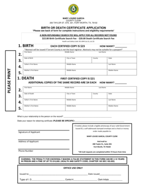 Texas Birth or Death Certificate Application