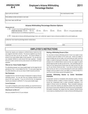 Arizona Employee Withholding Form A-4