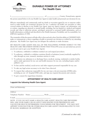 Power of death form - DURABLE POWER OF ATTORNEY For Health ... - WellSpan Health - wellspan