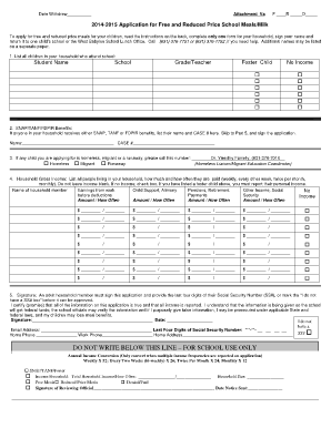 2014-2015 Application for Free and Reduced Price School Meals