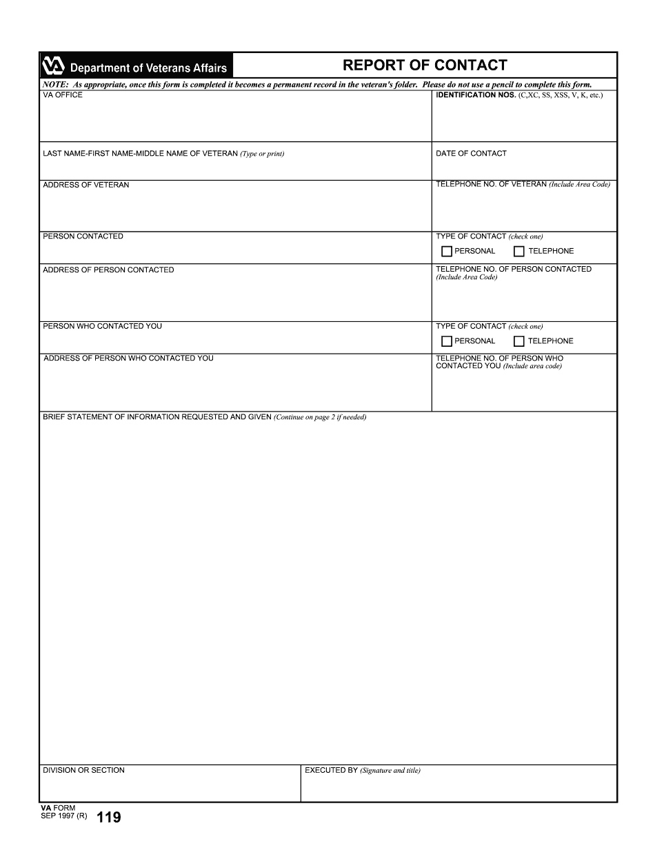 Report Of Contact Va Form Employee - PDFfiller