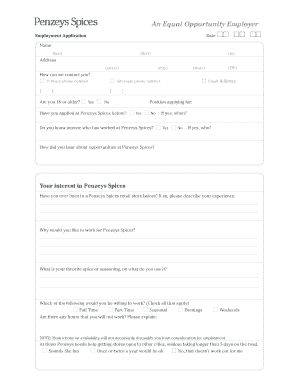 Penzeys Spices Employment Application