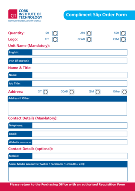 Compliment Slip Order Form
