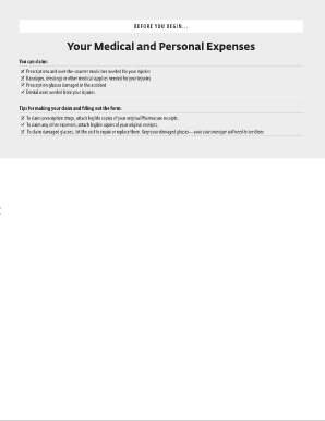 Medical and Personal Expenses Form