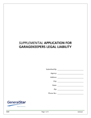 Supplemental Application for Garagekeepers Legal Liability