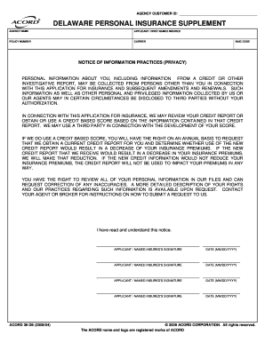 Delaware Personal Insurance Supplement