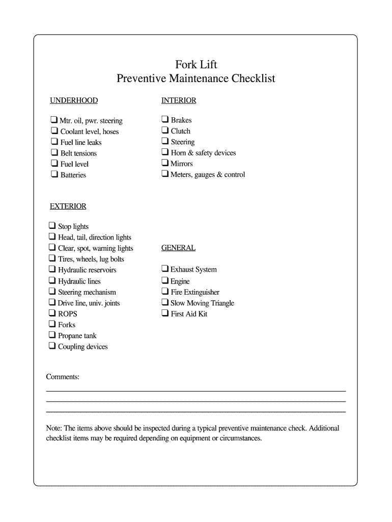 Forklift Checklist Template Excel Fill Online Printable Fillable 