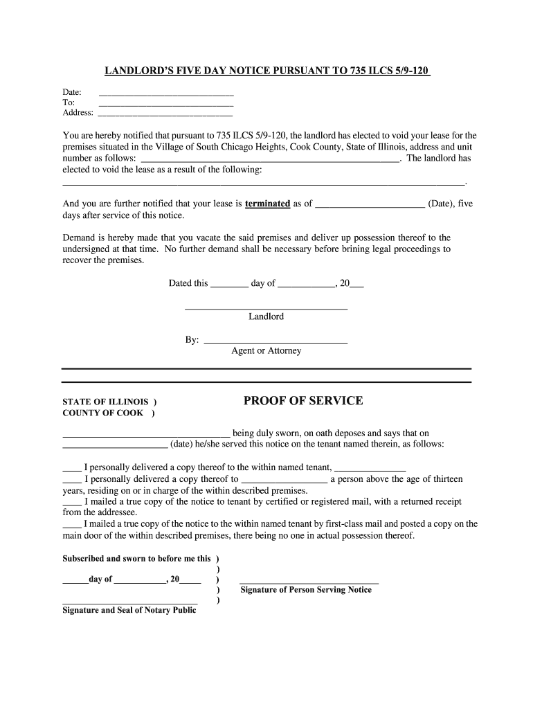 Illinois 5 Day Notice Pdf Fill Online, Printable, Fillable, Blank