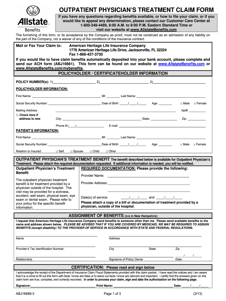 Allstate Outpatient Claim Form Fill Online, Printable, Fillable, Blank pdfFiller