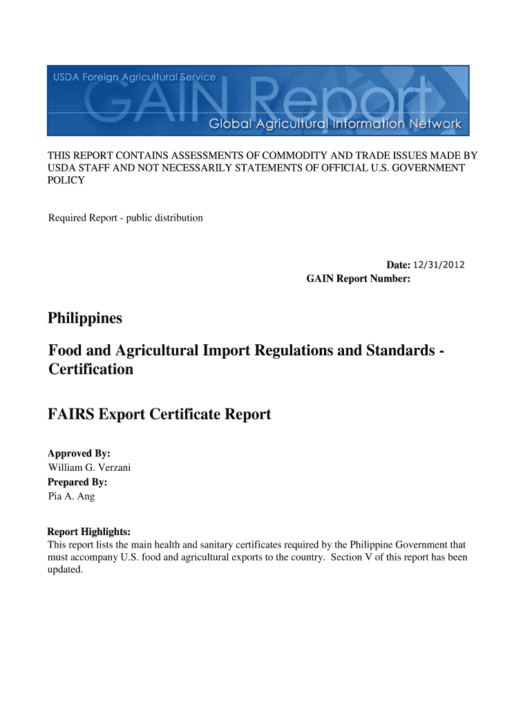 Fillable Online gain fas usda FSIS Letterhead Certificates from the ...