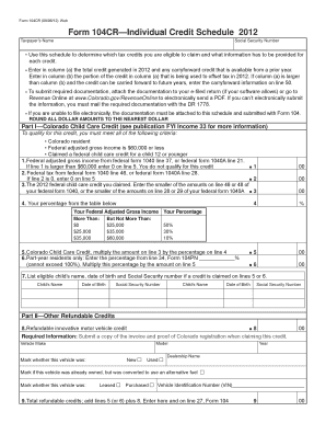 Colorado Individual Credit Schedule 2012