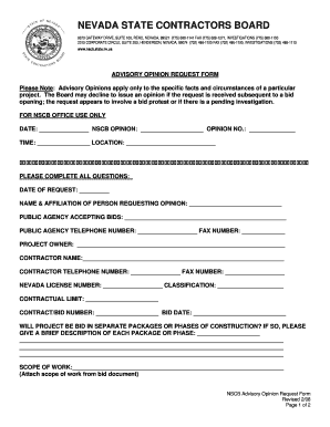 Nevada Contractor Advisory Opinion Request Form