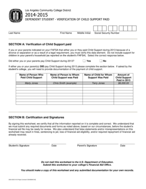 Dependent Student Child Support Verification Form