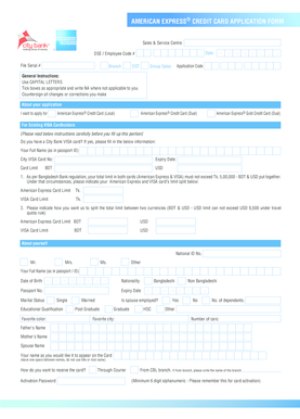 American Express Credit Card Application Form